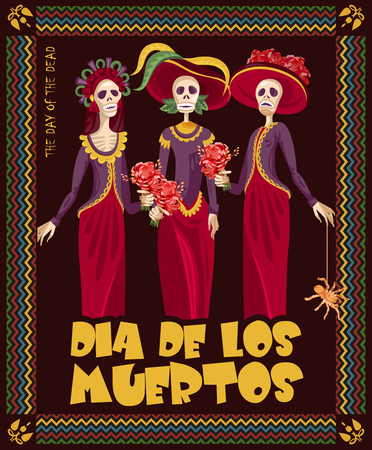 Day of the dead skull. Woman with calavera makeup. Dia de los muertos Text in Spanish. Stock Vector - 46753663