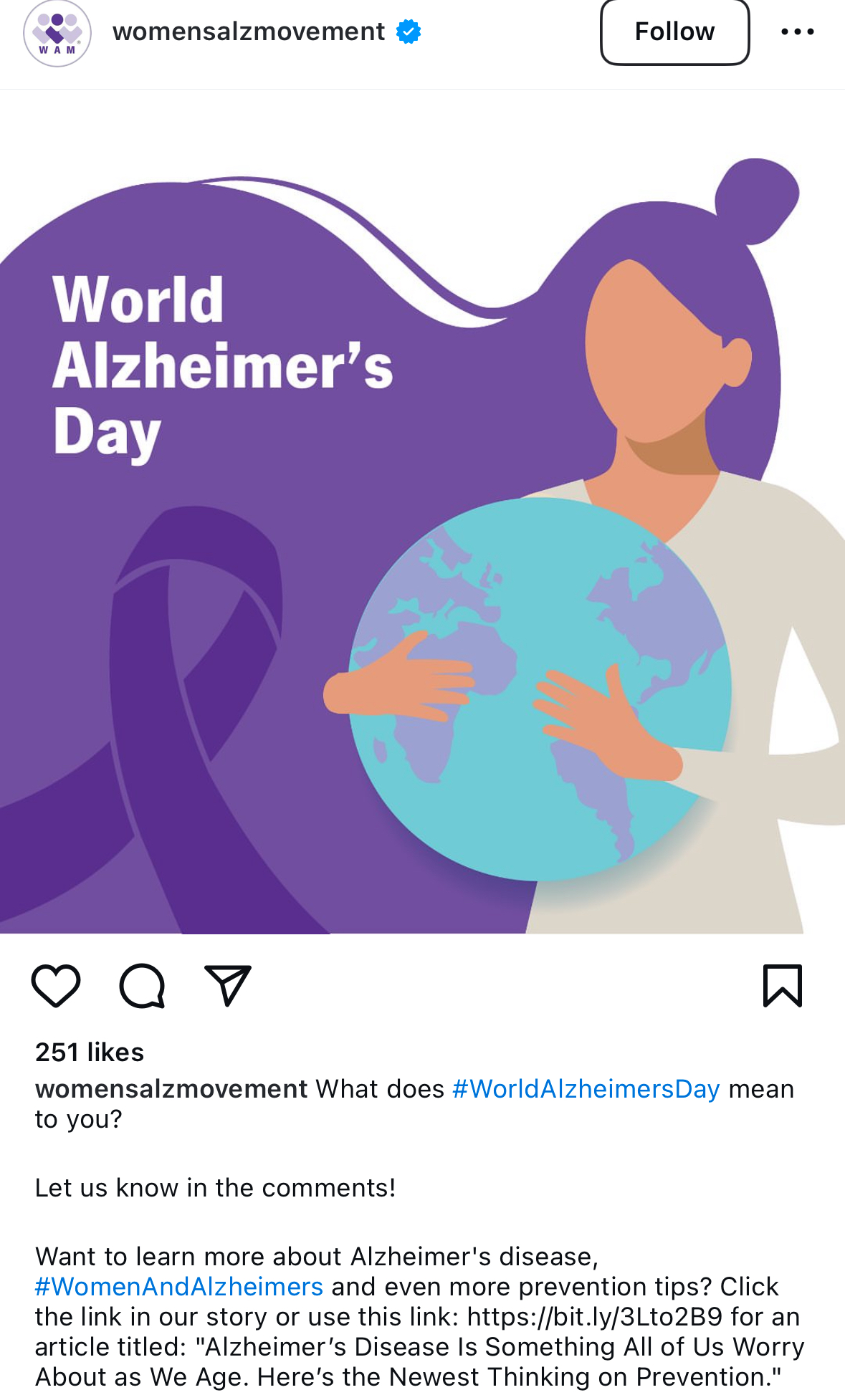 Women's Alz Movement, World Alzheimer’s Day social media campaign.